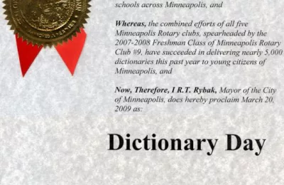 March 20th 2009 declared a Dictionary Day in Minneapolis, MN